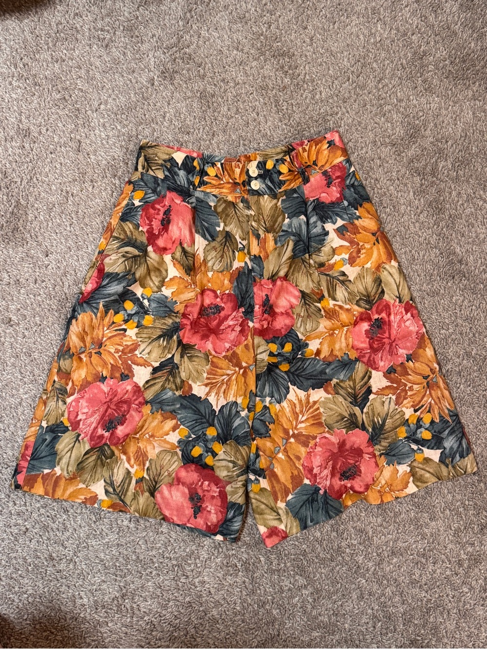 Garnet Hill Vintage Floral High-Waist Shorts in Coral, Mustard & Navy